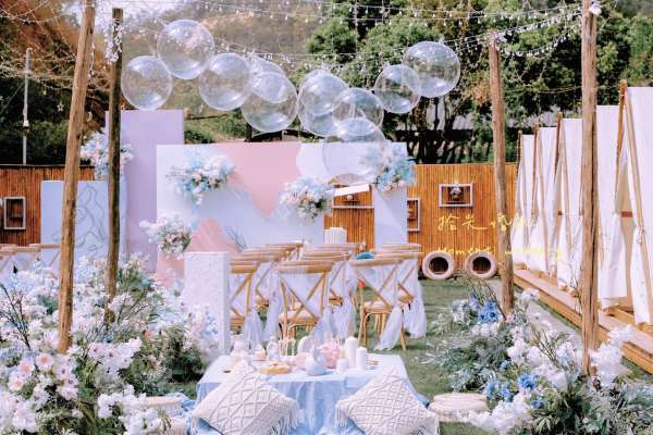 粉蓝色系 户外婚礼    