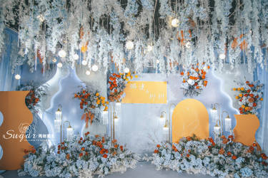 西式冰橙丨福臻宴会厅蓝橙色几何简约系婚礼策划
