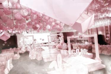 粉色宝宝百日宴儿童生日气球布置