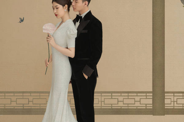 中式工笔画婚纱照